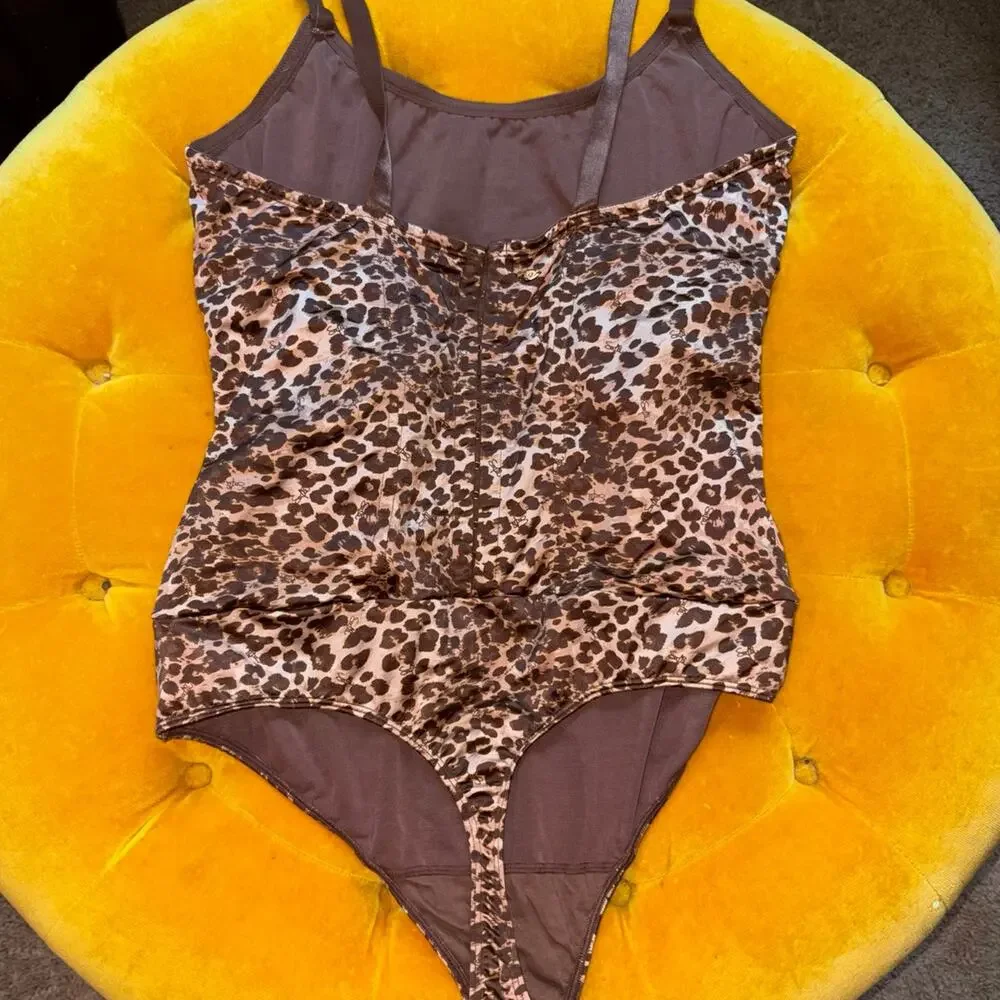 Sofia Intimates Leopard Print Shapewear Bodysuit XXL Satin Corset Style